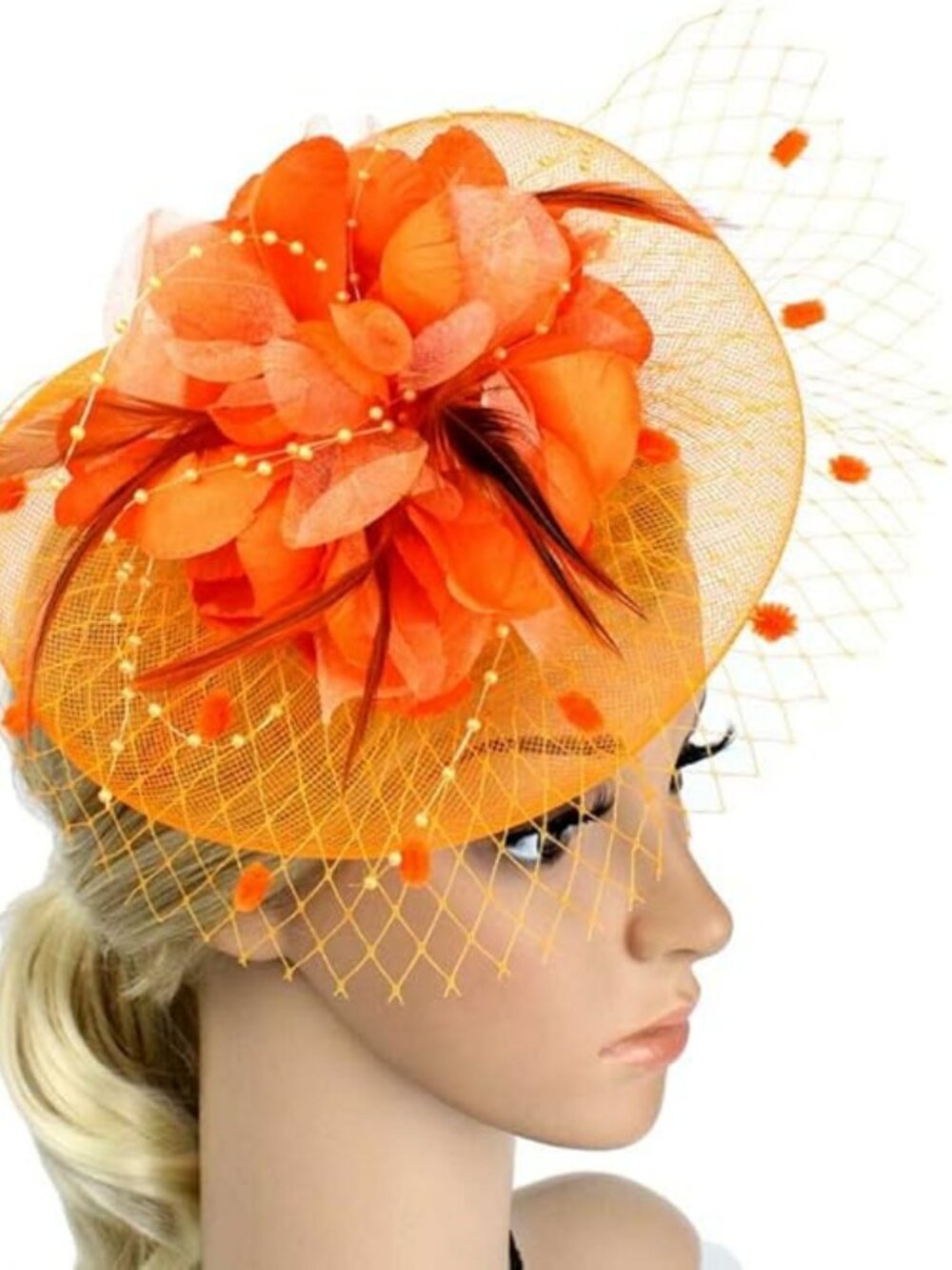 Derby Fascinators Hat Tea Party Wedding Cocktail Party Ornge NEW
